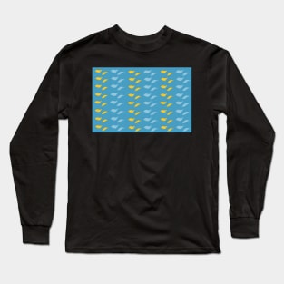 Yellow blue paisley fish on blue backqround Long Sleeve T-Shirt